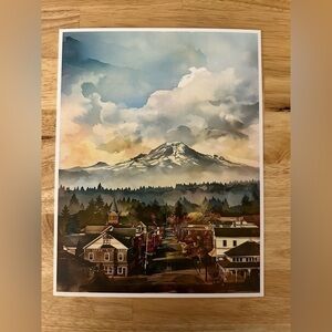 Mountain View Watercolor Print on 8x10 Card Stock